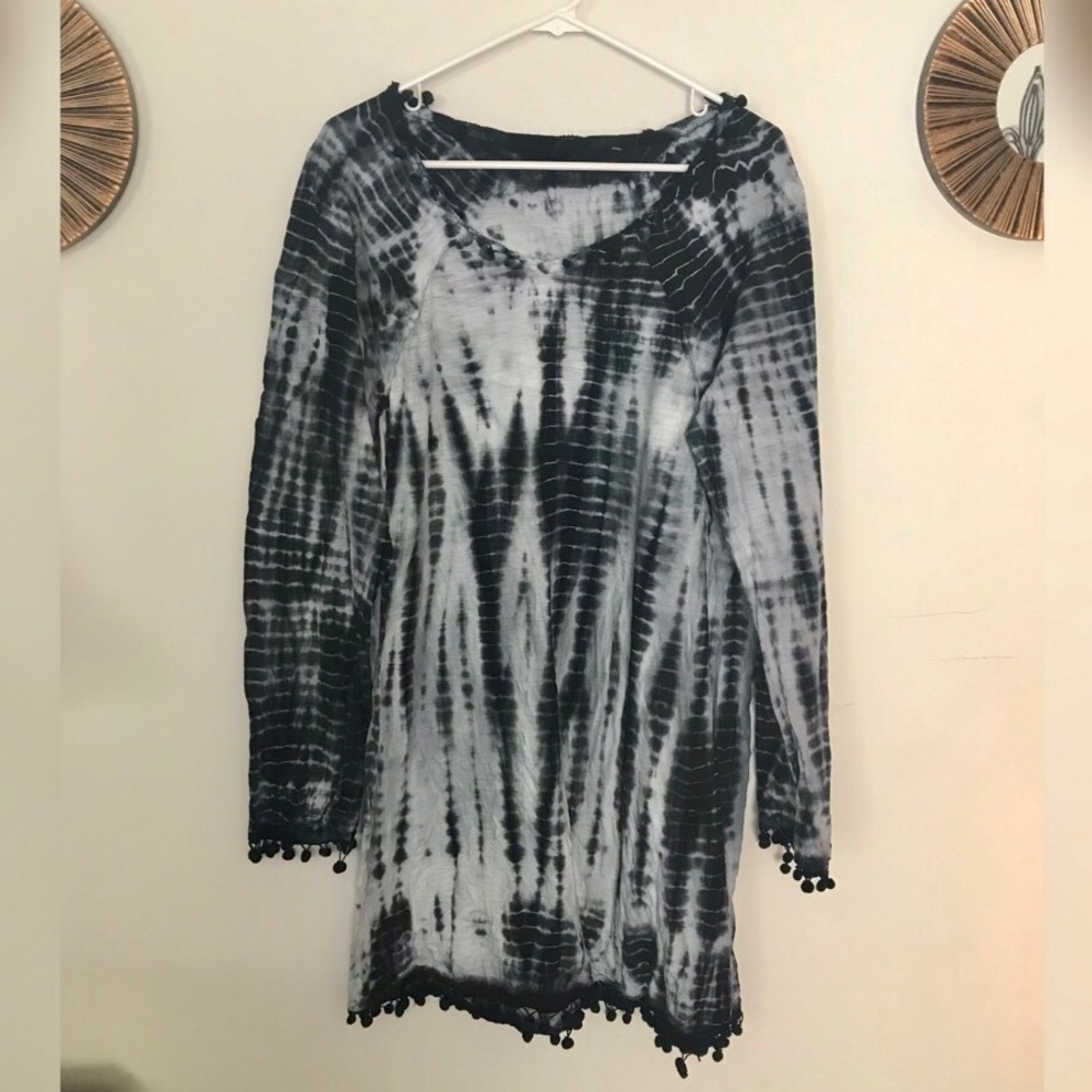 Tie Dyed Disco Dress with Pompoms